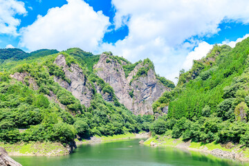 夏の日向神峡とハート岩　福岡県八女市　Hyugamikyo and Heart Rock in summer. Fukuoka Pref, Yame City.