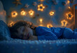 © oneli - Photo portrait of Peaceful Child Sleeping Under a Starry Night Light