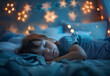 © oneli - Photo portrait of Peaceful Child Sleeping Under a Starry Night Light