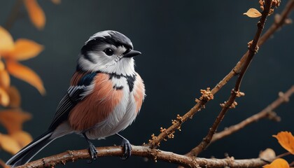 Sticker - Long-tailed Tit Perched on a Branch.