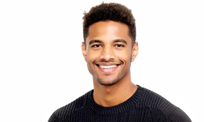 Wall Mural - Portrait of a handsome young man smiling and looking at camera over white background