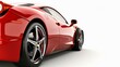 © Paul - A sleek glossy red sports car with a modern design, isolated on a white background with ample space for copy text, perfect for advertisements