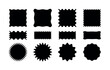 © Jota - Collection of square and circular shapes with zigzag border. Set of irregular patches. Black graphic design elements for decoration, banner, collage, Vector, poster, template, sticker, badge,