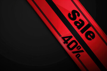 Bold Red and Black Sale Concept with Diagonal Ribbon, Announcing a 40% Discount