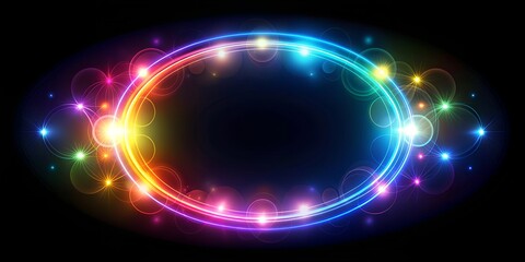 Sticker - Abstract glowing circles light optical effect halo on black background Creative AI