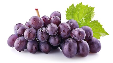 Wall Mural - Fresh Purple Grapes with Leaf, Isolated on White Background, Generative AI. Photo Realistic Photo