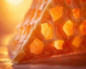 Sticker - A honeycomb with golden light shining through. AI.