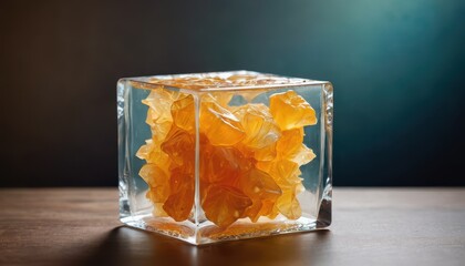 Sticker - Amber Crystal in Glass Cube.