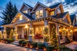 © Caitlin - Vibrant exterior of a suburban house adorned with twinkling string lights wrapped around pillars and roof, creating a warm and inviting festive atmosphere.