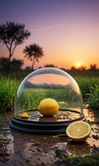 Canvas Print - Lemon Under Glass Dome at Sunset.