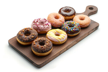 Plate of tasty Donuts with on white background.