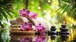 © DigitalArt Max - Serene spa ambiance featuring exotic orchid, plush soft towels, and polished massage stones, evoking relaxation and rejuvenation.