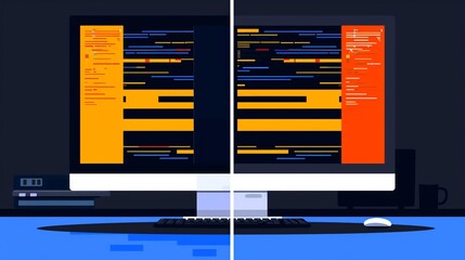Split screen, dividing monitor, flat design illustration