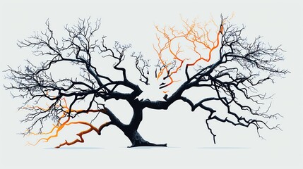 Tree branch splitting, forked branches, flat design illustration