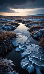 Poster - Frozen Stream at Sunset.