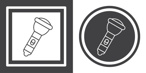 Sticker - Vector. Flashlight symbol. Black and white icon symbol design in flat.