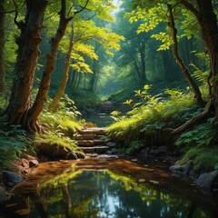 Canvas Print - Stone Steps Leading to a Mystic Forest.