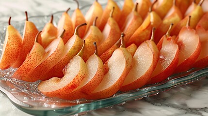 Canvas Print - Sliced Pears on a Glass Plate