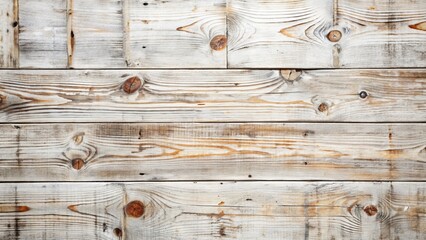 Wall Mural - Rustic, weathered, distressed vintage white barn wood plank background with visible grains, knots, and cracks in a warm, soft focus setting.