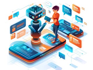 Innovative Chatbot Interaction Visualized through Immersive Digital Interface and Graphic Overlays