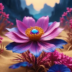 Wall Mural - Surreal Flower with Blue Orb.