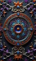 Poster - Intricate Ornate Circular Design with Floral Elements.