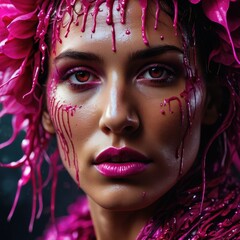 Poster - Woman with pink makeup and flowers.