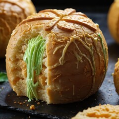 Wall Mural - Close-up of a Delicious Pastry with Green Cream Filling.