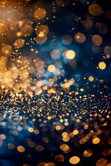 Wall Mural - Blue and gold Abstract background and bokeh on New Year's Eve. AI generative.