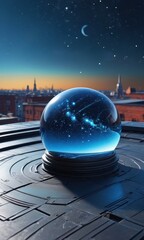 Poster - Crystal Ball with Cityscape and Stars.