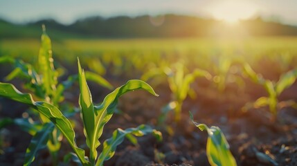 Wall Mural - Sunset over field of corn