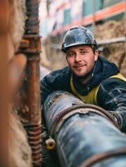 Sticker - Worker in Hard Hat Leaning on Pipe