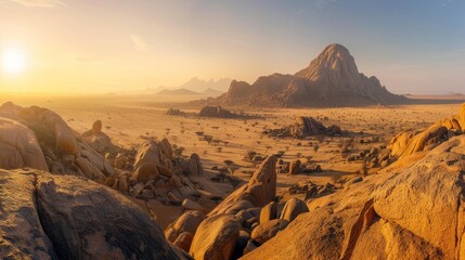 Wall Mural - Sunrise Over Granite Mountains in Namibia