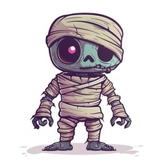 20. a cute zombie in a mummy outfit, Halloween element, retro style, pastel colors, isolated on white background