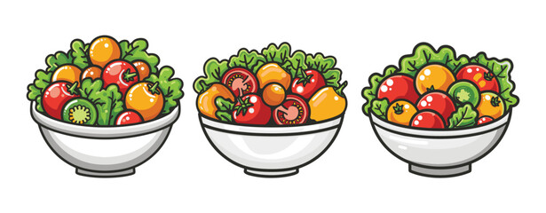 Bowl of salad with tomatoes and bell peppers cartoon illustration ,generative ai