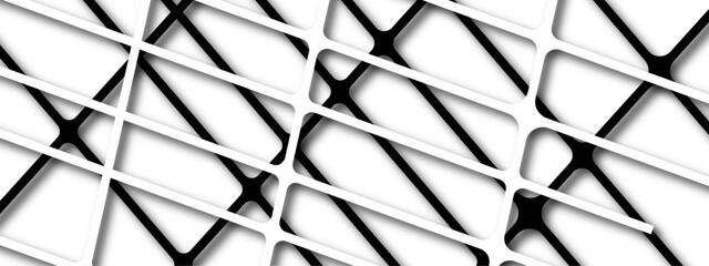 Poster - Modern Abstract Geometric Black and White Background with Intersecting Lines and Overlapping Squares. Black & white luxury pattern stripes seamless Diagonal white plaid