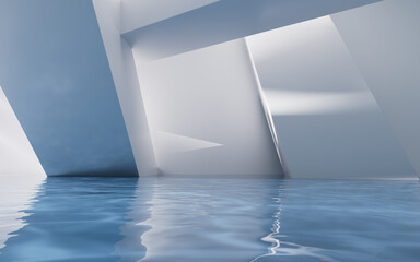 Canvas Print - Bright room with water surface, 3d rendering.