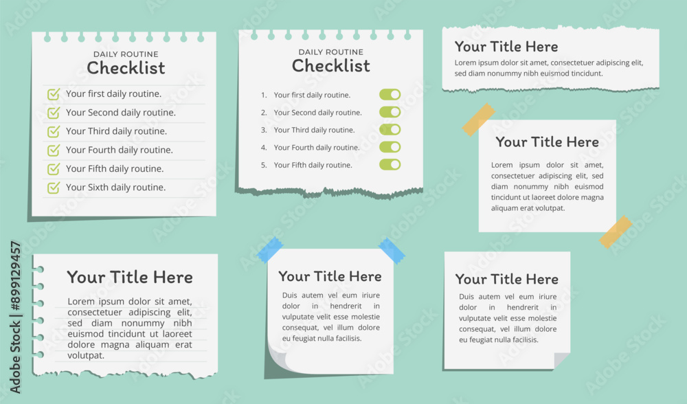 Infographic Notebook Notes Set of White Paper Notes for Infographic Design with Replaceable Text ...