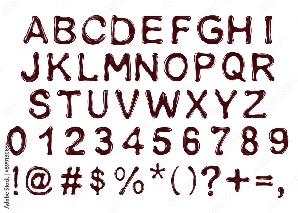 vector alphabet letters, numbers and symbols made of chocolate syrup ...