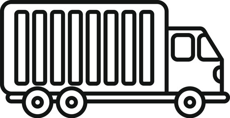 Poster - Simple black and white line drawing icon of a cargo truck delivering goods with an open body cargo area