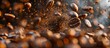 © Lucky_Graphic & AI  - Coffee beans falling closeup, banner. Generative AI