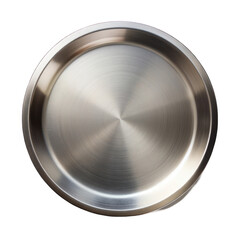 Empty stainless steel plate top view isolated on transparent background