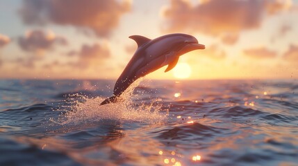 Canvas Print - dolphin jumping out of the water at sunset 