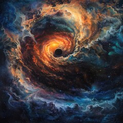 A cosmic landscape with black holes and nebulae By Generated AI