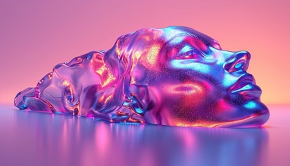 Sticker - Colorful iridescent shape, 3d render 