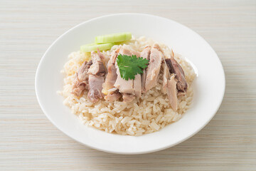 Wall Mural - Hainanese Chicken Rice or steamed rice with chicken