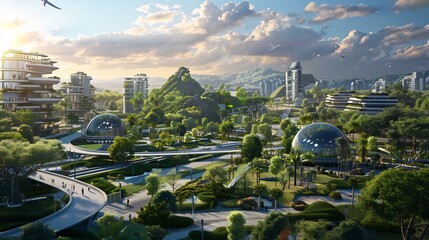 Futuristic Cityscape with Green Spaces