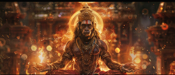 Wall Mural - : Picture of lord hanuman on devotional background. Generative ai.