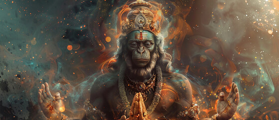 Wall Mural - : Picture of lord hanuman on devotional background. Generative ai.