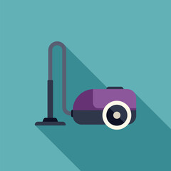 Poster - Illustration of a purple vacuum cleaner cleaning dust with long shadow on turquoise background